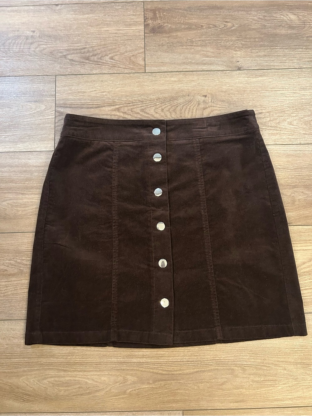 LOFT Outlet Fine Wale Corduroy Skirt Brown Button Front Size 10